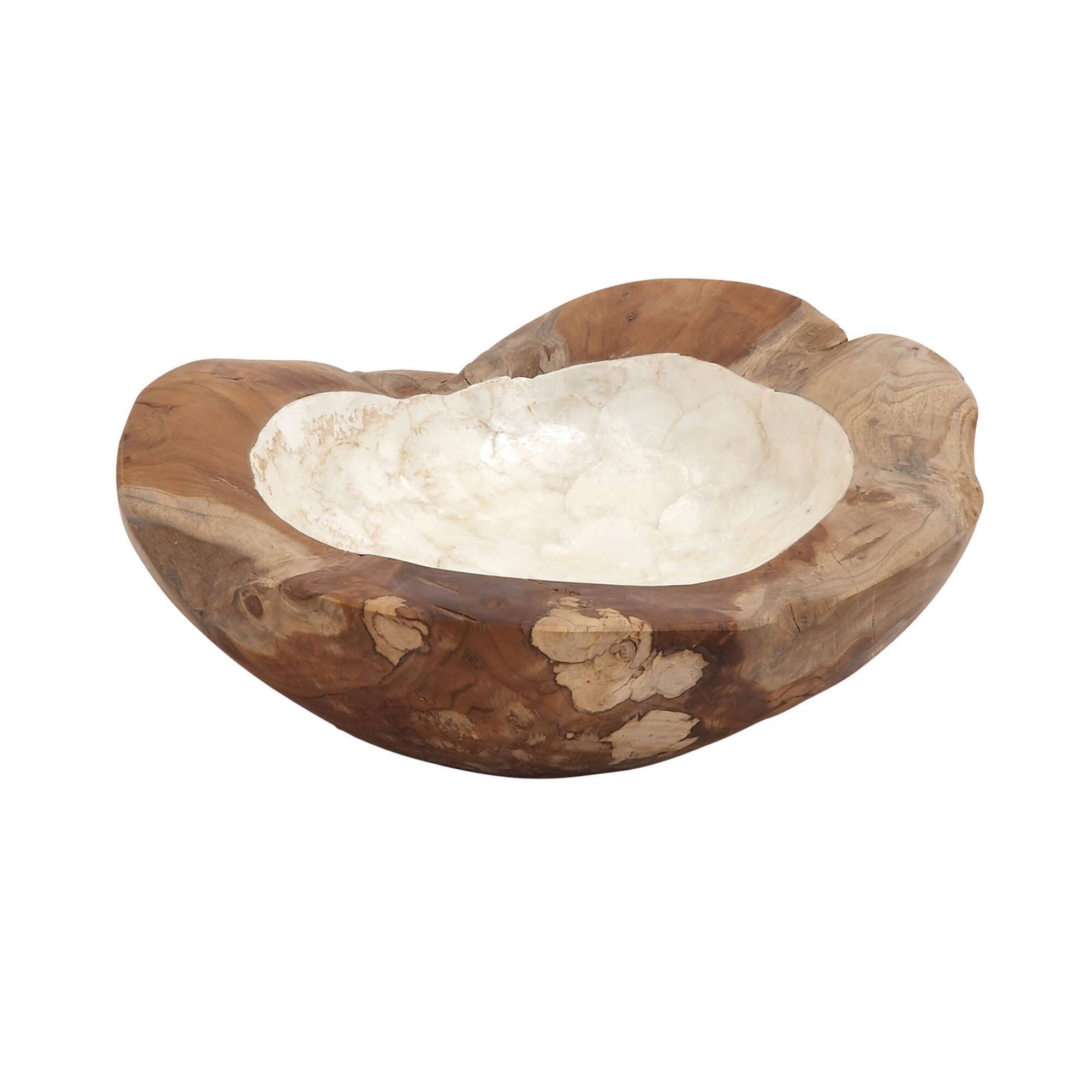 16" Natural Brown Wood and Shell Natural Decorative Bowl